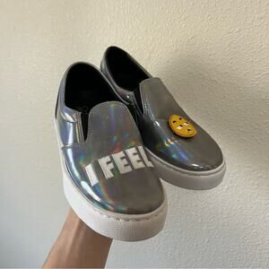 Chiara Ferragni silver iridescent leather I FEEL emoji platform sneakers 35